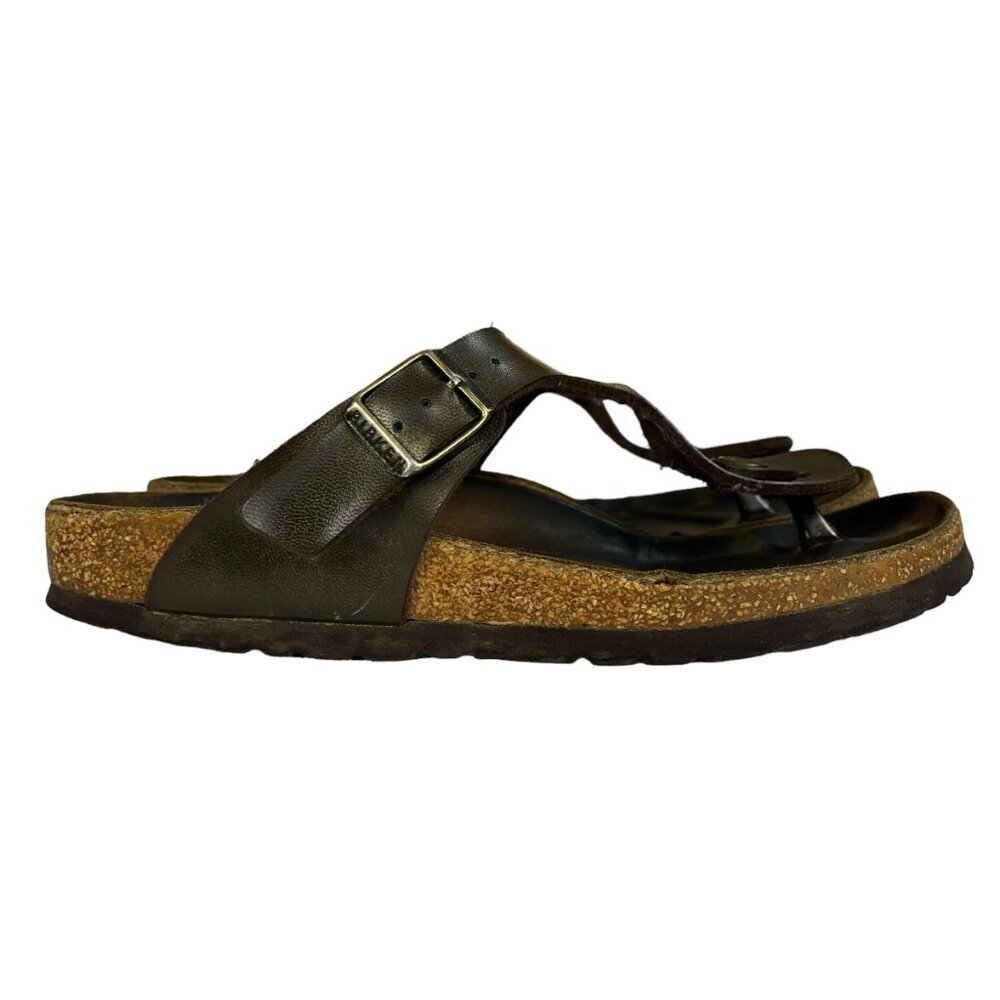 Birkenstock Gizeh Brown Leather Thong Sandals Womens Size EU 37‎ US 6-6.5